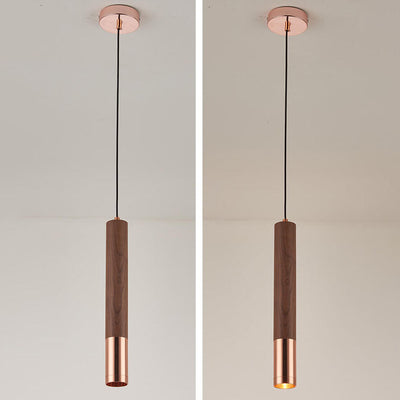 Nordic Minimalist Walnut Strip Aluminum Lampshade LED Pendant Light