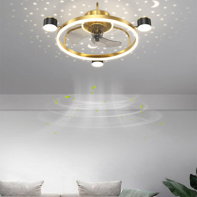 Modern Luxury Round Starry Sky Projection LED Flush Mount Ceiling Fan Light