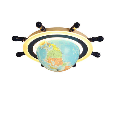 Creative Globe and Rudder Combination Design Childlike LED Flush Mount Light