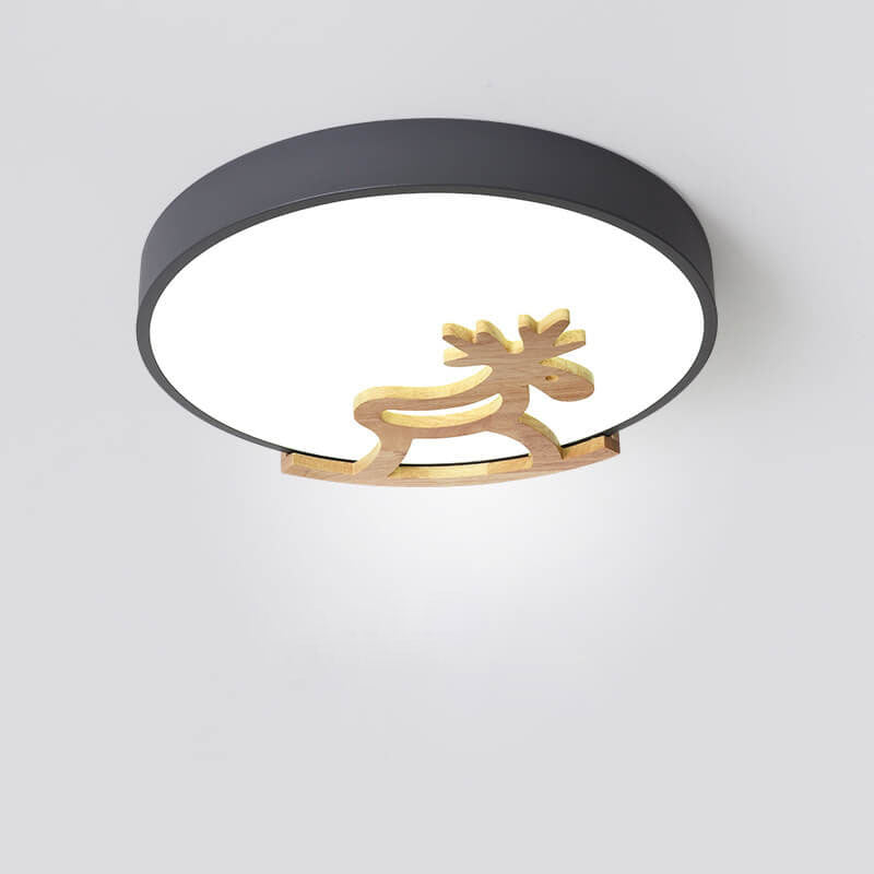 Lampe de plafond LED ronde pour enfants en forme de cheval en bois créatif Macaron 