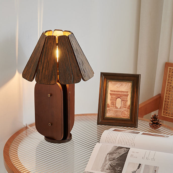 Japanese Vintage Solid Wood Umbrella Pleated 1-Light Table Lamp