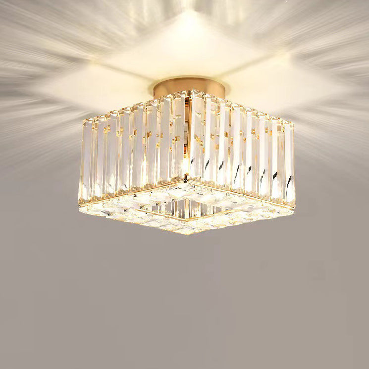 European Luxury Crystal Round Square 1-Light Semi-Flush Mount Ceiling Light