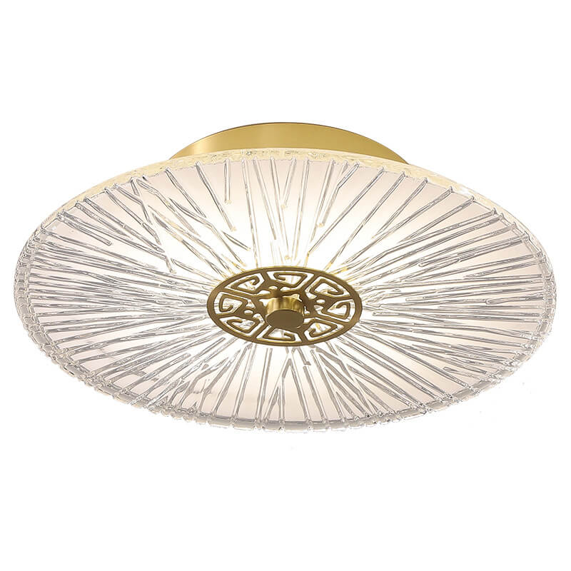 Modern New Chinese Style Pure Copper Glass LED Semi-Flush Mount Ceiling Light
