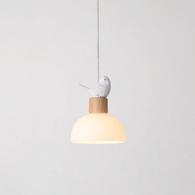 Nordic Minimalist White Dome Glass Bird 1-Light Pendant Light