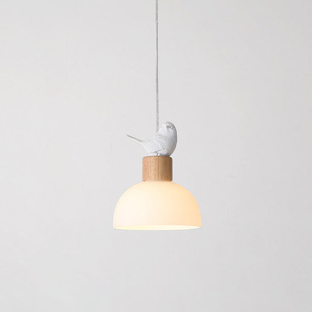 Nordic Minimalist White Dome Glass Bird 1-Light Pendant Light