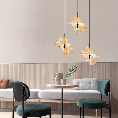 Nordic Luxury Brass Crystal Semi-Circular Rotating 1-Light Pendant Light