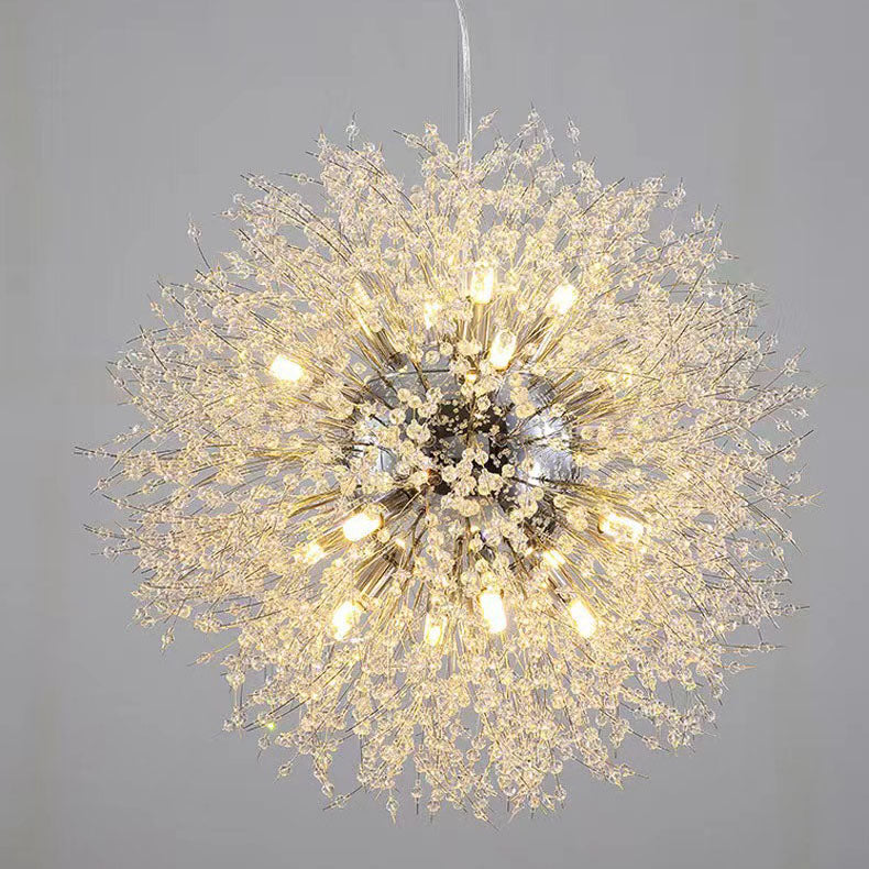 Contemporary Scandinavian Dandelion Hardware Crystal 8/9/12/16 Light Chandelier For Bedroom