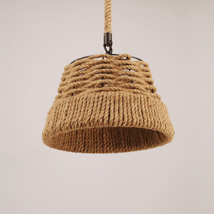 Vintage Industrial Hemp Rope Cone Straw Hat 1-Light Pendant Light