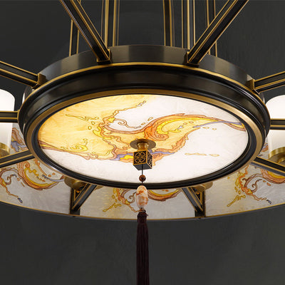Cylindre en verre émaillé chinois traditionnel avec cadre en laiton 4/6 lumières lustre pour salon 
