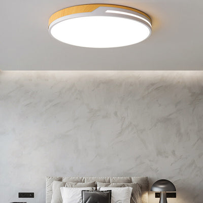 Nordic Minimalist Round Wooden Edge LED Flush Mount Ceiling Light