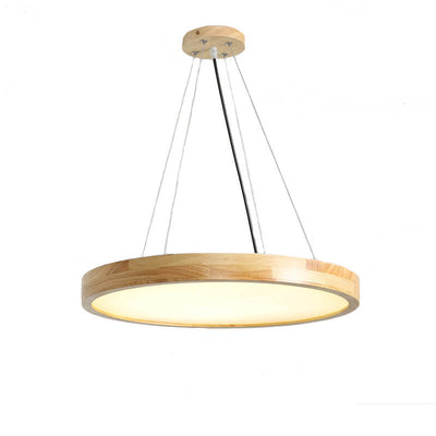 Japanese Simple Log Round Flat LED Pendant Light