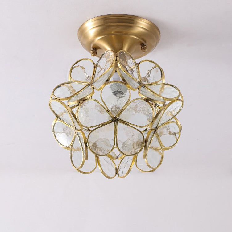 Modern Art Deco Petal Bubble Glass Shade Brass Frame 1-Light Semi-Flush Mount Ceiling Light For Living Room