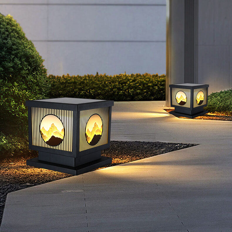 Solar Chinese Landscape Square Post Head Outdoor Waterproof LED Garden Landscape Light