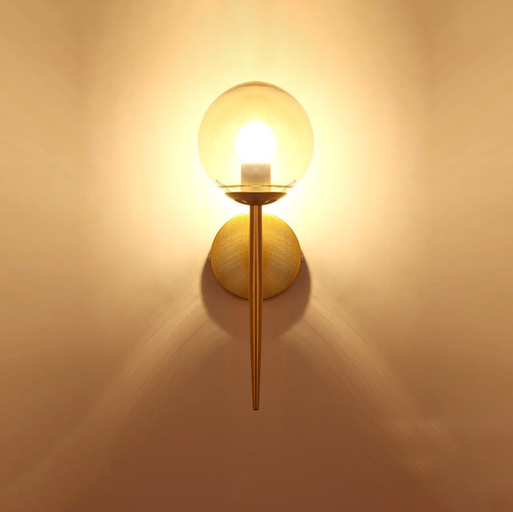 Moderne, minimalistische Glas-Wandleuchte mit rundem Kugelschirm, langer Stange, 1 Licht