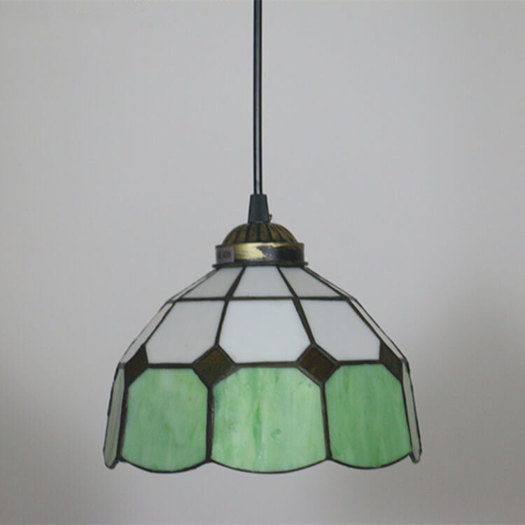 Traditional Tiffany Stained Glass Iron Dome Shade Round 1-Light Pendant Light for Living Room