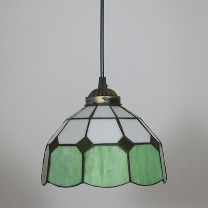 Traditional Tiffany Stained Glass Iron Dome Shade Round 1-Light Pendant Light for Living Room