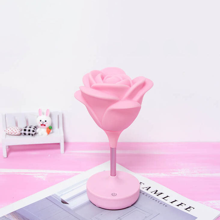 Lampe de table à lumière LED tactile rechargeable USB rose romantique et créative 