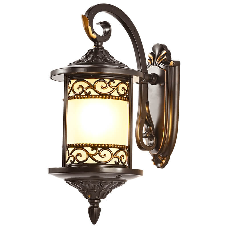 European Vintage Cylindrical Carved Outdoor Waterproof 1-Light Wall Sconce Lamp