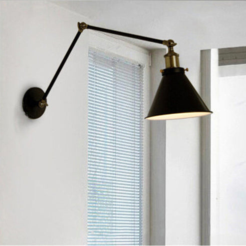 Lampe murale à une lumière rétractable en fer forgé industriel rétro 