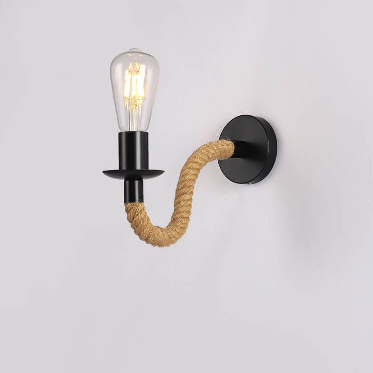 Lámpara de Aplique de Pared Redonda de Hierro de Cuerda Industrial Vintage 1/2 Luz 