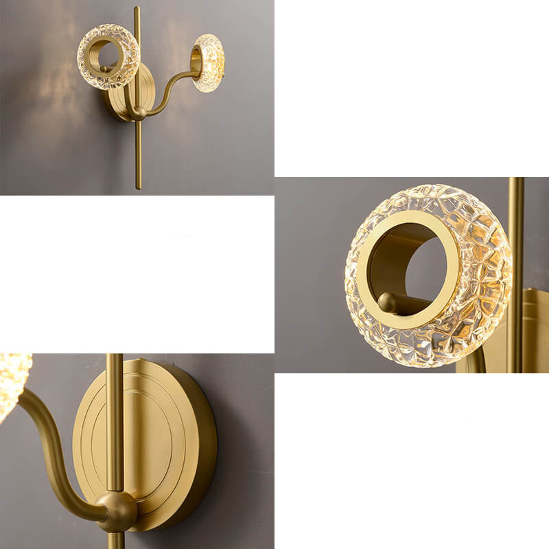 Modern Light Luxury Brass Glass Circle 1/2 Light Wall Sconce Lamp