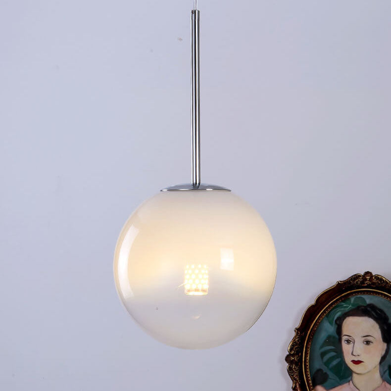 Modern Minimalist Gradient Iron Glass Orb Chrome Ring 1-Light Pendant Light for Living Room