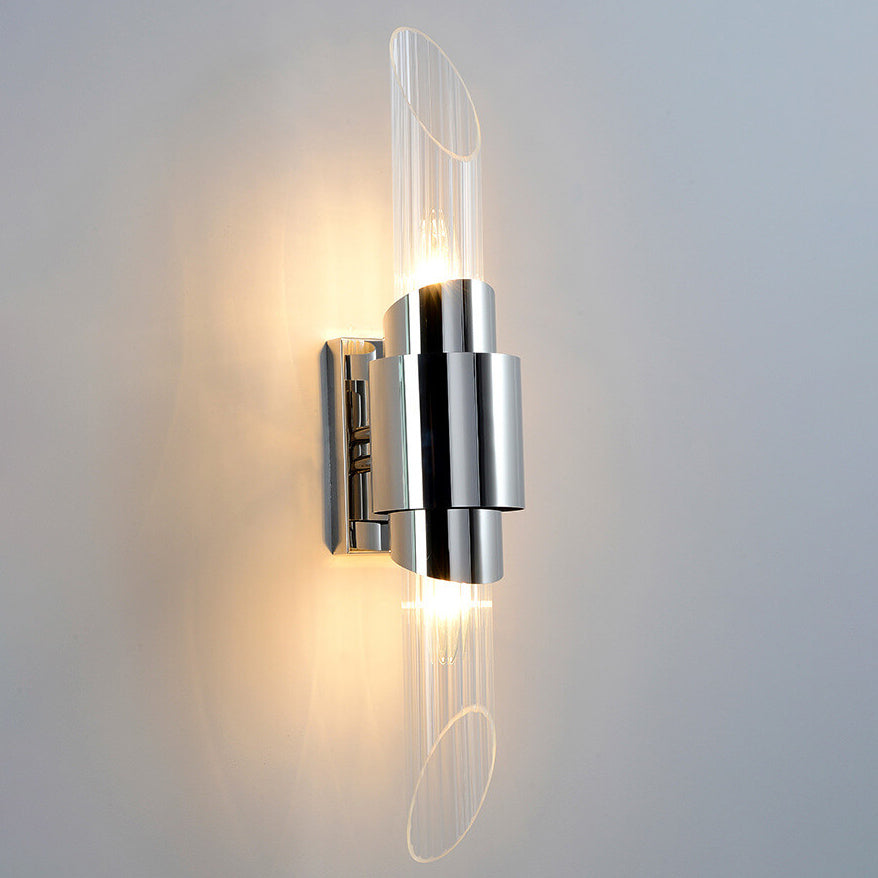 Applique Murale à Colonne en Verre en Acier Inoxydable Moderne de Luxe avec 2 Lumières 