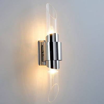 Modern Luxury Stainless Steel Glass Column 2-Light Wall Sconce Lamp