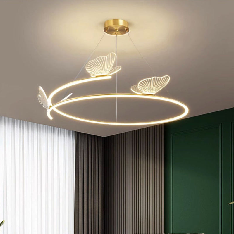 Zeitgenössische Art Deco Acryl Schmetterling Hardware Kreis Schatten LED Pendelleuchte Für Wohnzimmer 