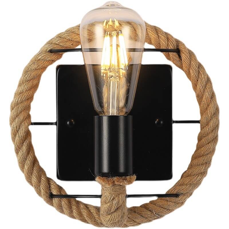 Lámpara de Aplique de Pared Redonda de Hierro de Cuerda Industrial Vintage 1/2 Luz 