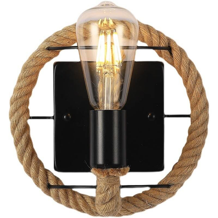 Lámpara de Aplique de Pared Redonda de Hierro de Cuerda Industrial Vintage 1/2 Luz 