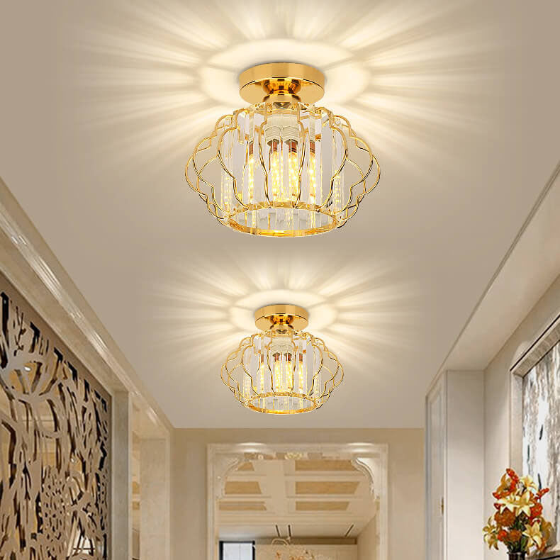 Modern Luxury Flower Iron Crystal 1-Light Semi-Flush Mount Ceiling Light