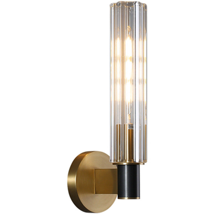 Modern Minimal Brass Crystal Column 1/2 Light Wall Sconce Lamp