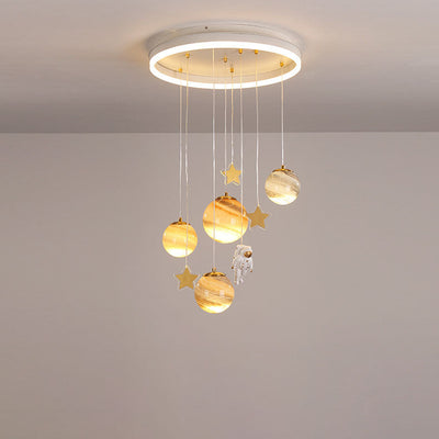 Contemporary Creative Aluminum Round Shade Acrylic Glass Ball LED Kid's Flush Mount Ceiling Light For Bedroom