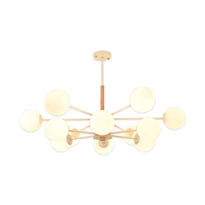 Contemporary Nordic Log Magic Bean Rubberwood Iron Glass 6/8/12/16-Light Chandelier For Living Room &amp; Bedroom