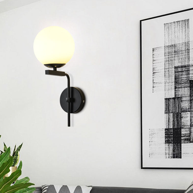 Contemporary Nordic Round Glass Iron Right Angle Arm 1-Light Wall Sconce Lamp For Bedroom