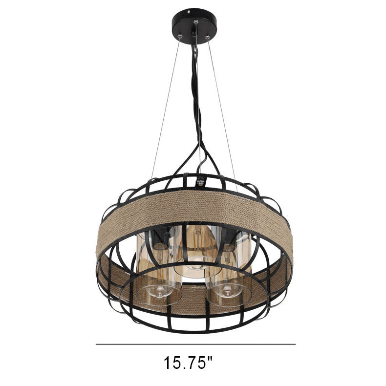 Retro Industrial Gear Iron Wooden Twine 2-Licht-Inselleuchte Kronleuchter 