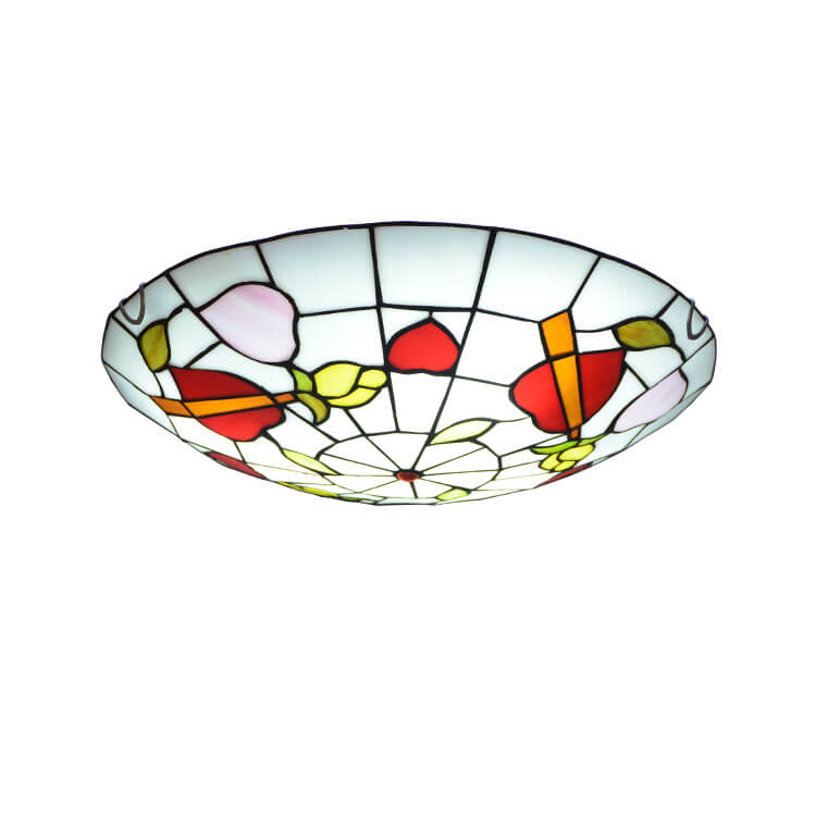 Tiffany Peach Heart Stained Glass Round 2/3/4 Light Flush Mount Ceiling Light