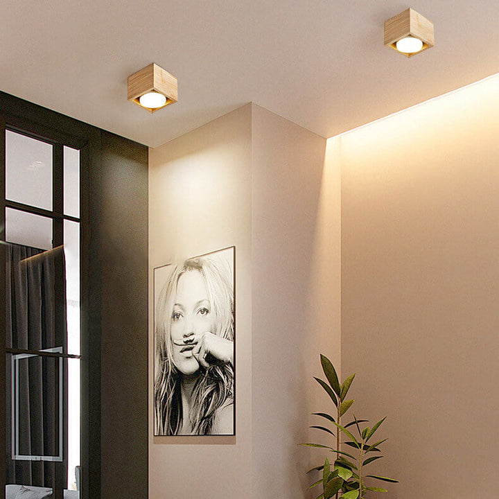 Foco de techo LED de madera maciza cuadrado minimalista japonés 