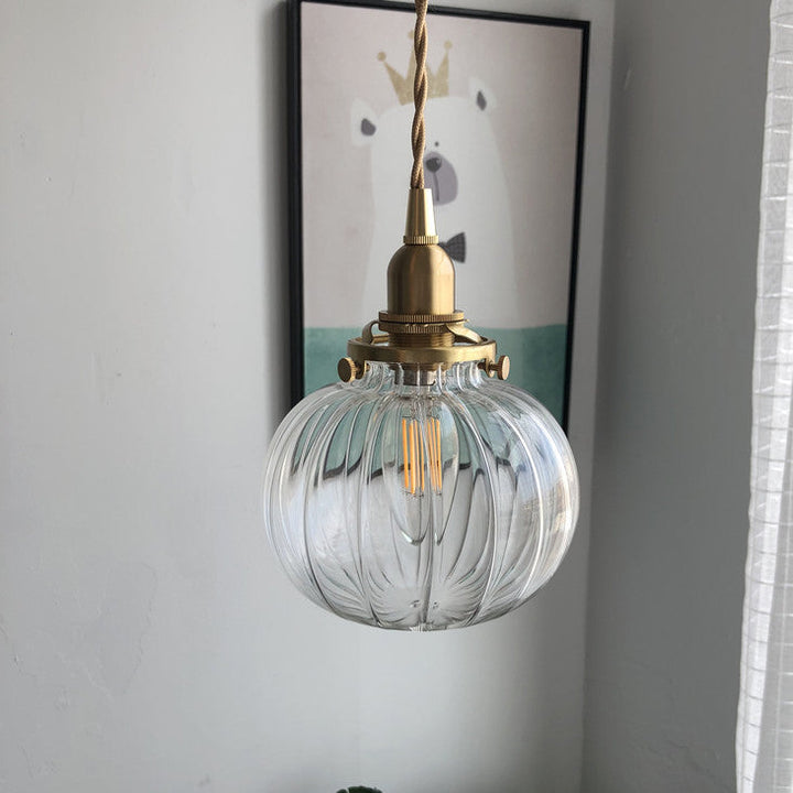 Traditionelle japanische ovale Pendelleuchte aus Messing und Glas mit 1 Licht für Schlafzimmer 