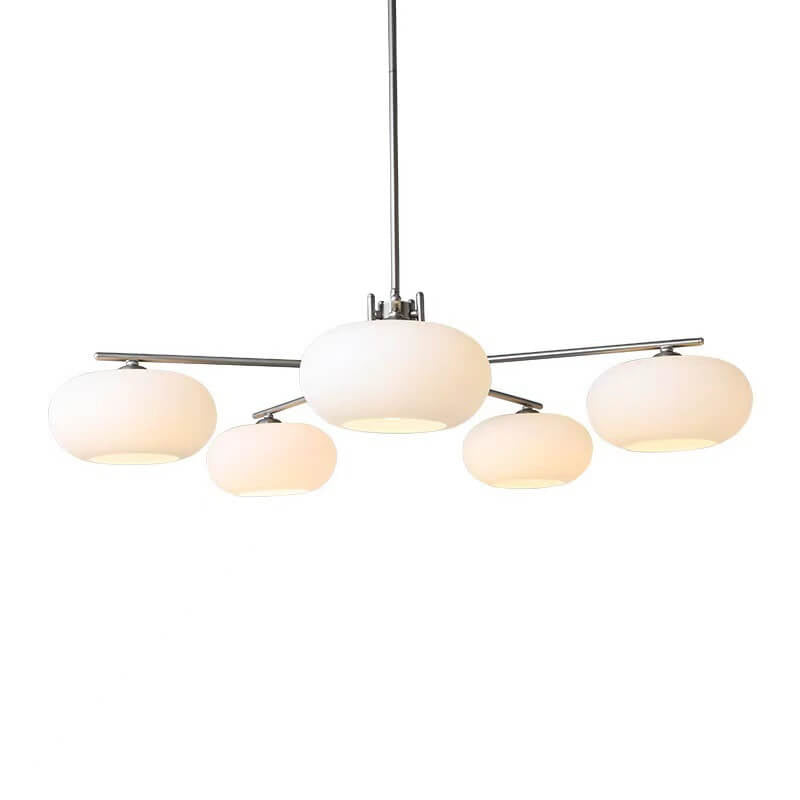 French Minimalist White Dome Glass Shade  6-Light Chandelier