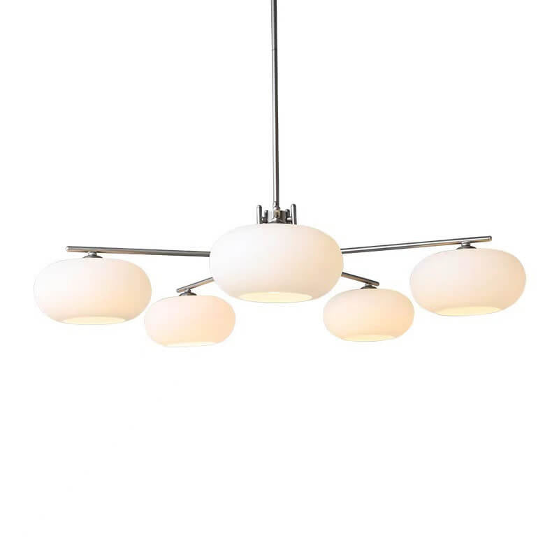 French Minimalist White Dome Glass Shade  5-Light Chandelier