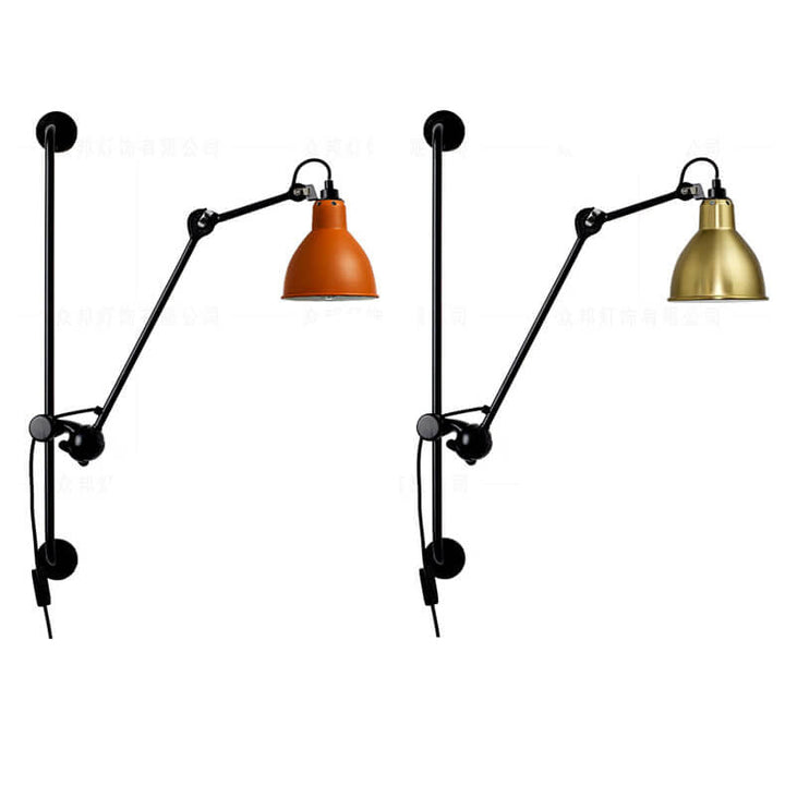 Lampe murale industrielle vintage à bras oscillant à long poteau en fer à 1 lumière 