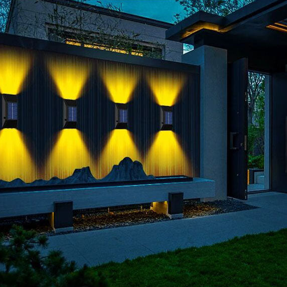 Modern Pure Black Outdoor Waterproof Patio Solar LED Wall Sconce Lamp