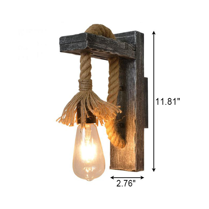 Applique Murale Vintage Industrielle en Bois Massif avec Une Lumière 