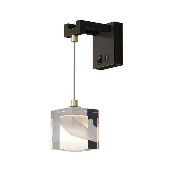Contemporary Luxury Cube H65 Brass Acrylic 1-Light Wall Sconce Lamp For Living Room &amp; Bedroom