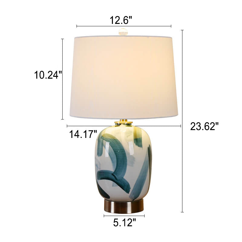 Vintage American Dome Fabric Shade Ink Ceramic Base 1-Light Table Lamp