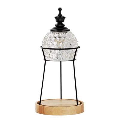 Lámpara de Mesa de Cera Derretida de 2 Luces con Pantalla de Cristal de Madera Europea 