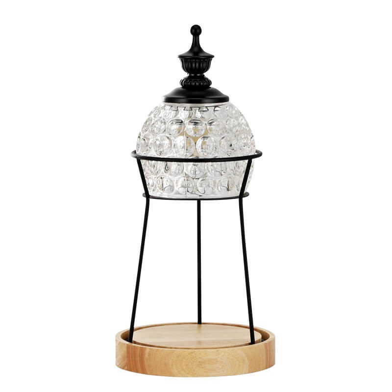 Lámpara de Mesa de Cera Derretida de 2 Luces con Pantalla de Cristal de Madera Europea 