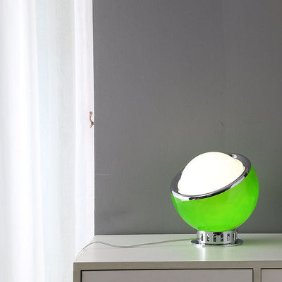 Lampe de table à 1 lumière en verre et fer à tête ronde moderne et colorée 